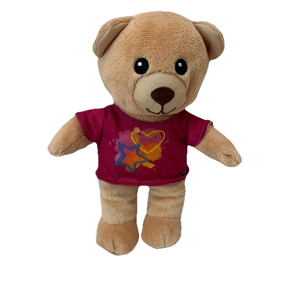Build A Bear Buddy Small Tan Bear 8" Zipper on Back Heart Star Shirt Pink Plush
